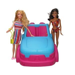 Barbie Dolls Convertible Pink Blue SUV Playset Bundle Barbie Mattel